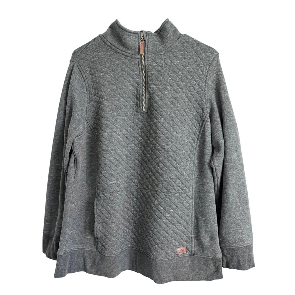 LL Bean Womens XL Dark Gray Quilted Quarter Zip Mock Neck Pullover Sweatshirt